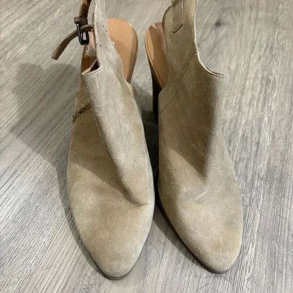 Franco Sarto Adesso Suede Leather Slingback Bootie Heel Tan Beige Sz 10 Western - Picture 2 of 6